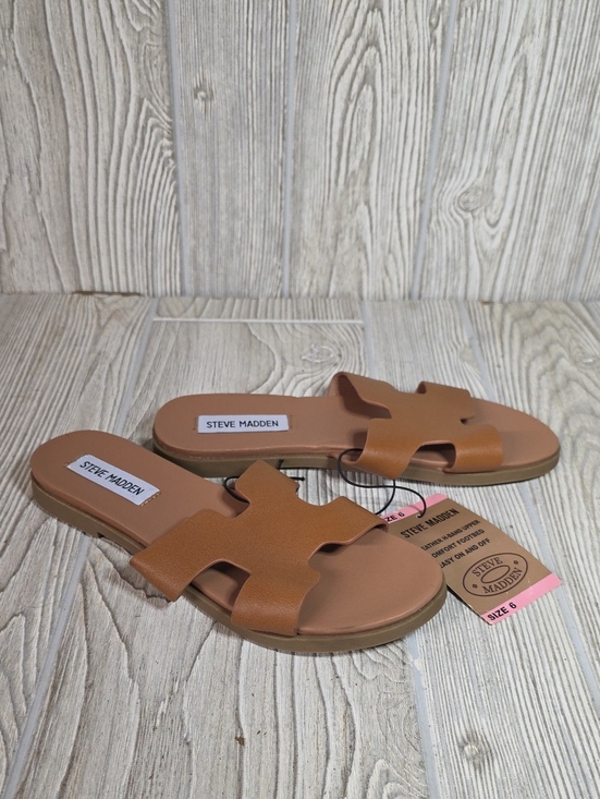 Steve Madden Shoes - Steve Madden Roceen Leather Slide Sandals Tan Womens Size 6 NEW